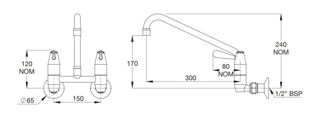 Ezy-Wash® CP-BS Wall Mounted Exposed Mixing Unit Type 76 FI Inlet with 300 Reach
