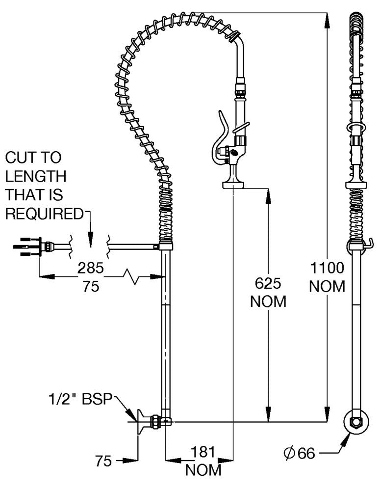 Ezy-Wash® CP-BS Wall Mounted No Stop Pre-Rinse Unit Type 80 FI Inlet - Standard