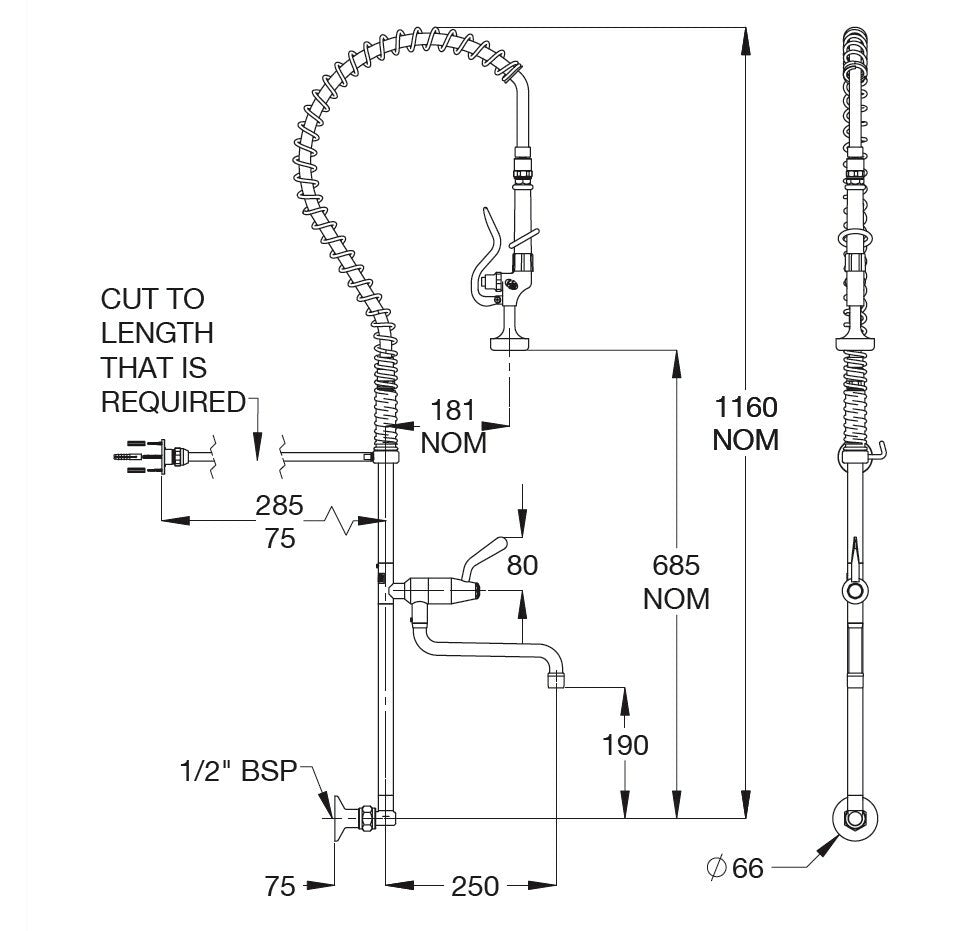 Ezy-Wash® CP-BS Wall Mounted No Stop Pre-Rinse Unit Type 80 FI Inlet - Pot Filler