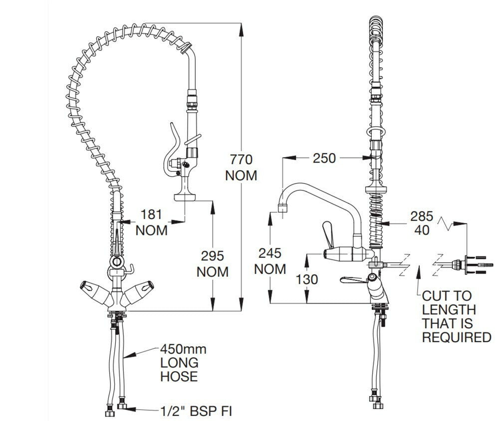 Ezy-Wash® CP-BS Hob Mounted Twin Mixer Pre-Rinse Unit Type 84 Flex Tail - Pot Filler (Compact)