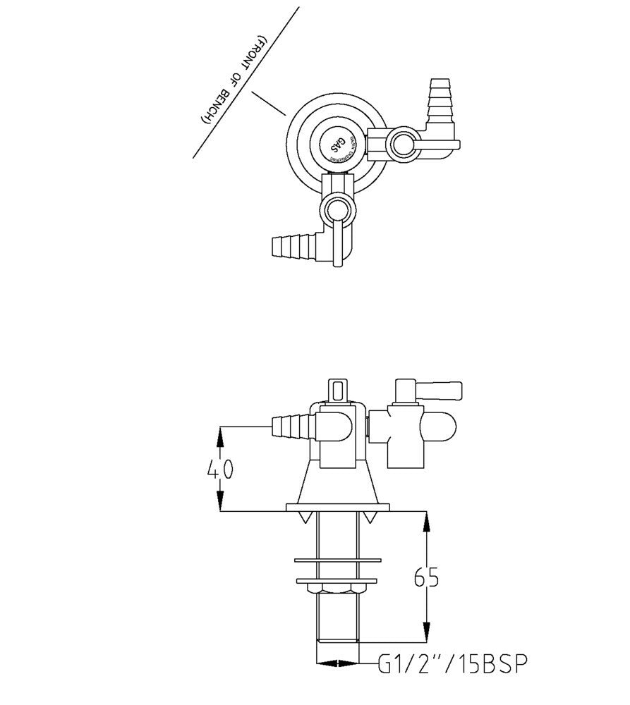GalvinLab® CP-BS Lab 2-Way Right Angle Gas Turret Type 40 - 90°