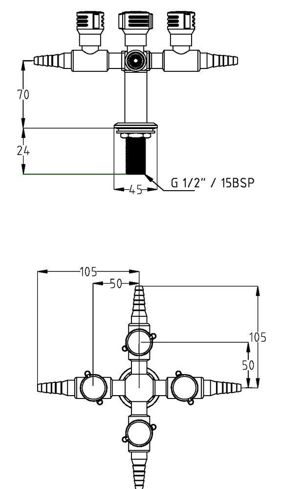 ProLab® Epoxy Coated Brass 4-Way Gas Turret Bench Mtd LP Gas - Lift/Turn