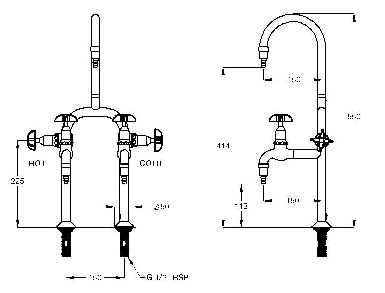 GalvinLab® CP-BS Lab Set H&C Mixing Unit Type 14 Swivel J/V #16XT Tube Nozzles