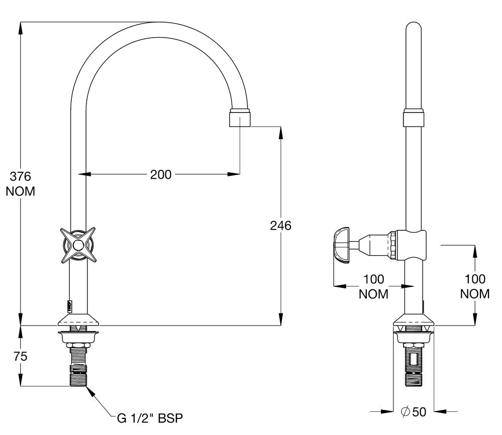 GalvinLab® CP-BS Lab Set 1-Way Type 16 Fixed J/V Lever Handle Tube Nozzle