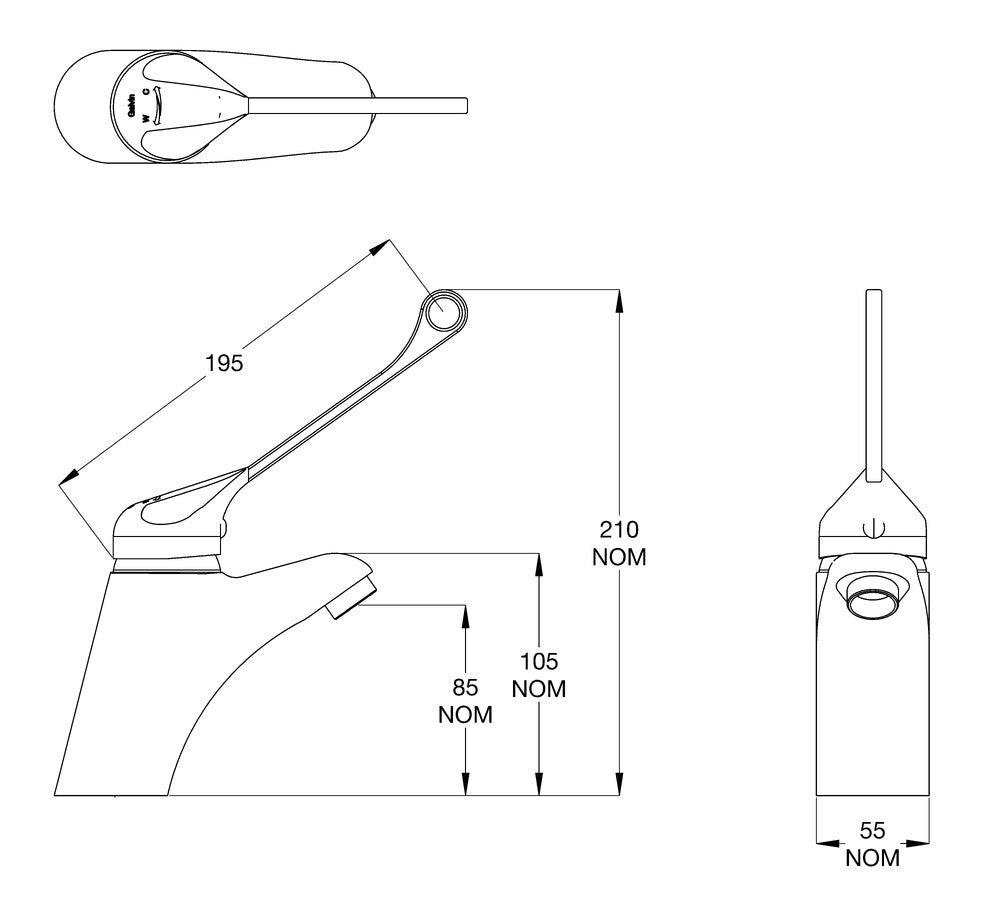 CliniLever® CP-BS Hospital Single Lever Basin Mixer with 165 Disabled Lever