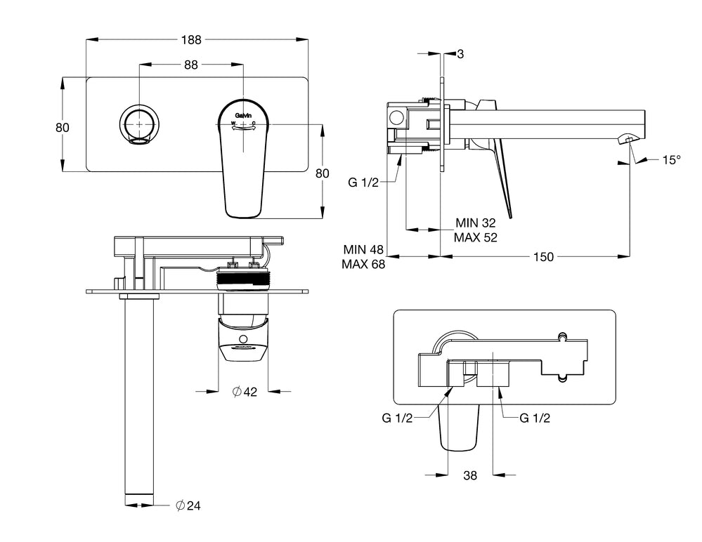 GalvinAssist® Single Lever Wall Mount Basin Mixer