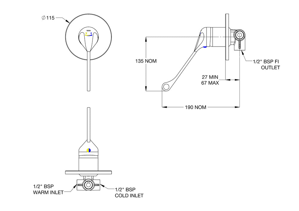 CliniLever® CP-BS Hospital Single Lever Shower Mixer with 165 Disabled Lever