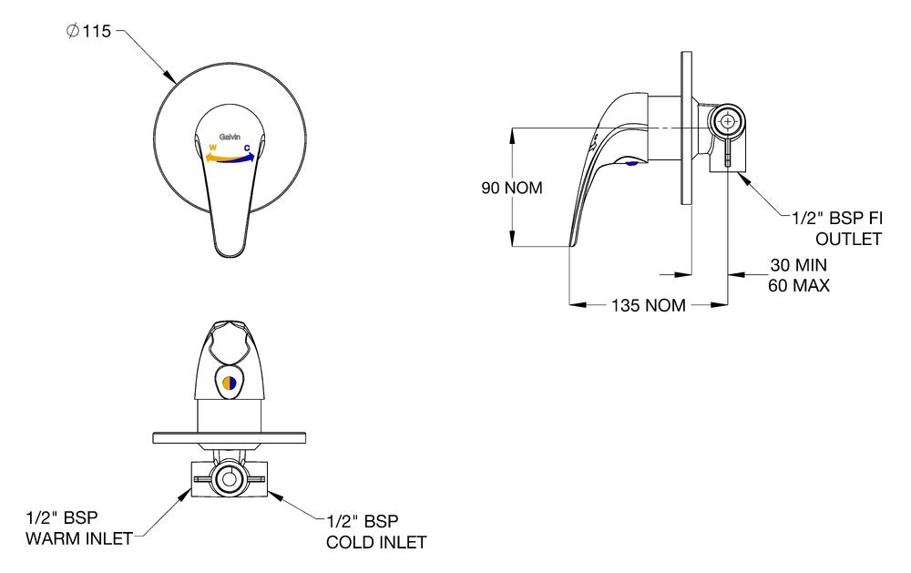 CliniLever® CP Single Lever Shower Mixer - Warm/Cold