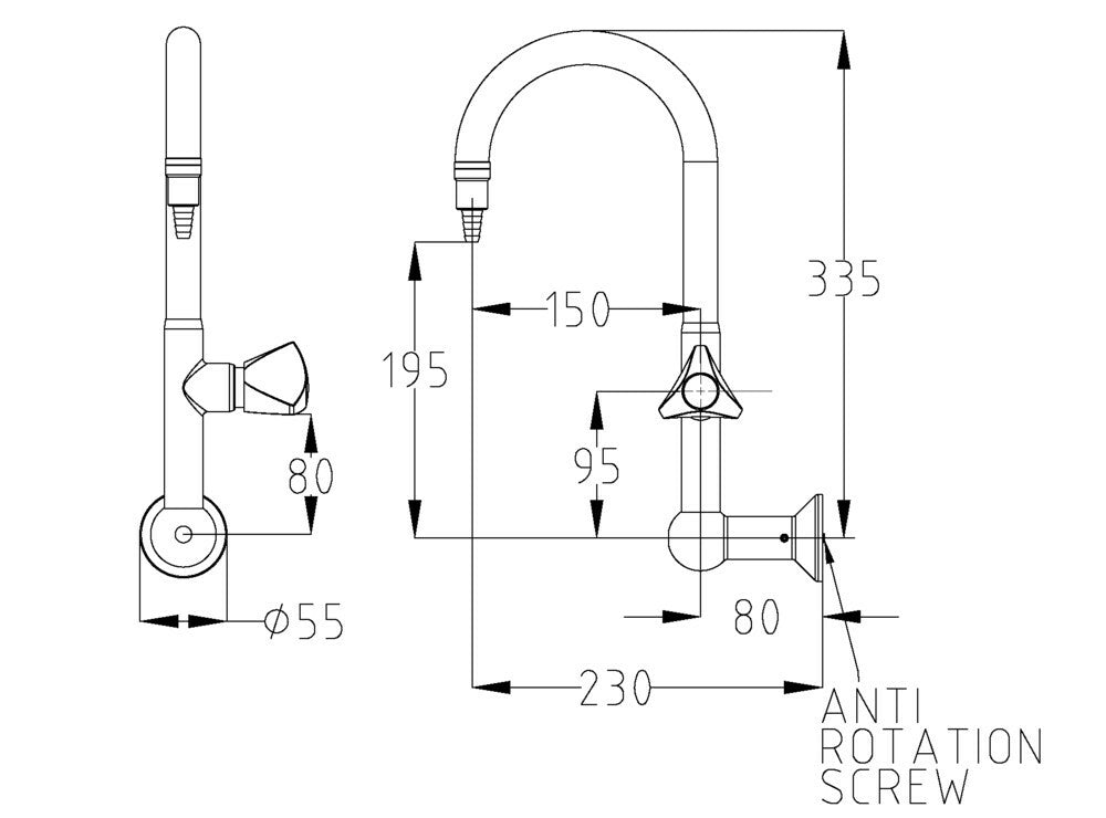 ProLab® EC-BS Wall Mtd Lab Set 1-Way Swivel Gooseneck N/V #16XT Tube Nozzle