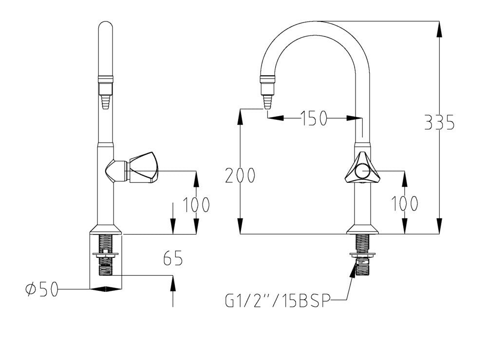 ProLab® EC-BS Bench Mtd Lab Set 1-Way Swivel Gooseneck N/V #16XT Swivel Gooseneck