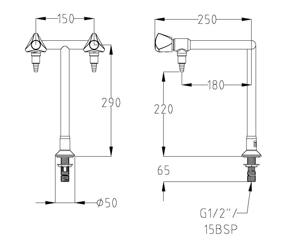 ProLab® EC-BS Bench Mtd Lab Set 2-Way Right Angle Needle Valve #16XT Tube Nozzle