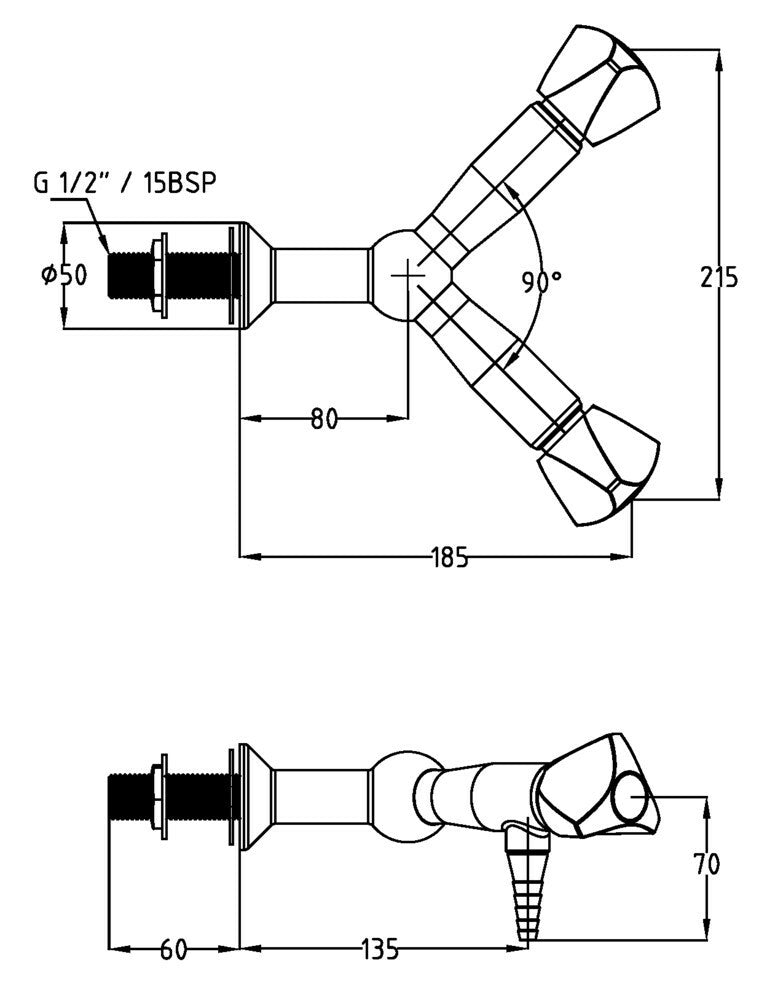 ProLab® Epoxy Coated Brass 2Way Valve Wall Mounted, 90° Outlet "Choos