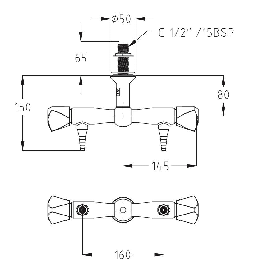 ProLab® Epoxy Coated Brass 2-Way Valve 180° Suspended Mtd, 90° Outlet - Push Turn "Choose Media