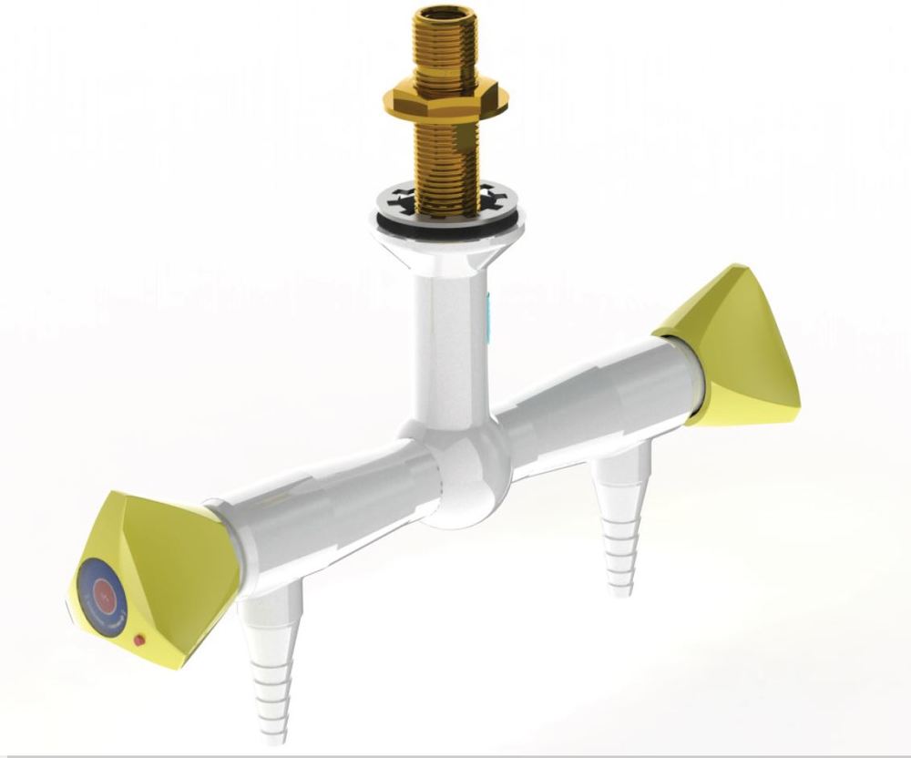 ProLab® Epoxy Coated Brass 2-Way Valve 180° Suspended Mtd, 90° Outlet - Push Turn "Choose Media