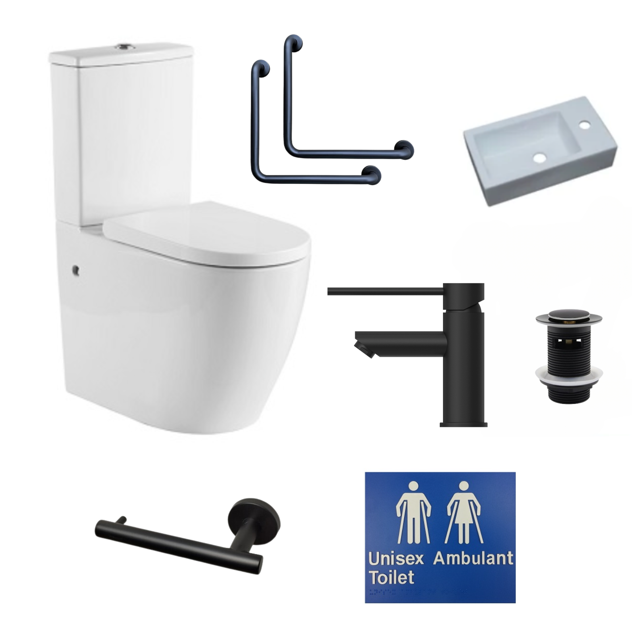 Ambulant Bathroom Kit - Matte Black - AS1428.1 COMPLIANT