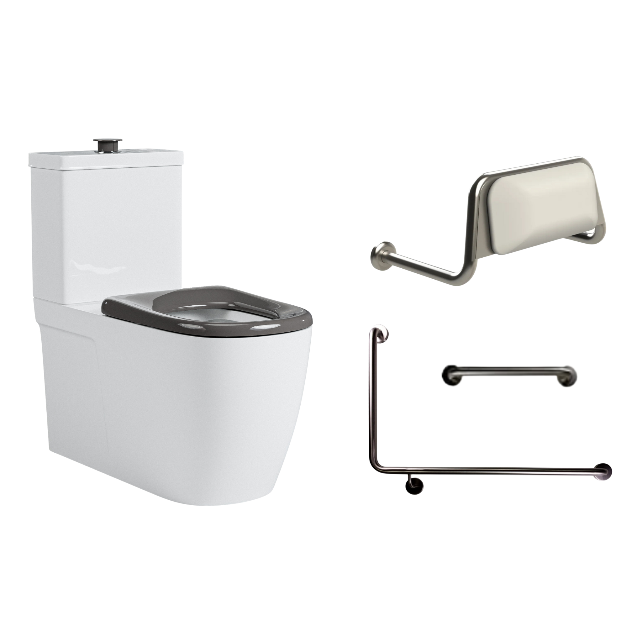 Disabled Bathroom Kit - Toilet, Backrest and Grab Rails