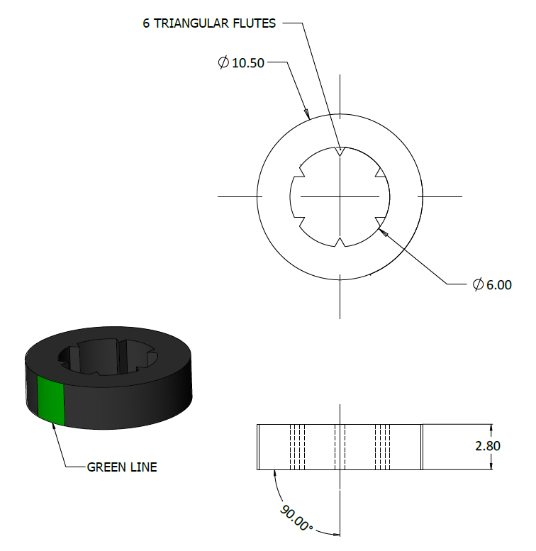 12 Gauge 6 Flute Cut Washer Black | W12CF6B-B