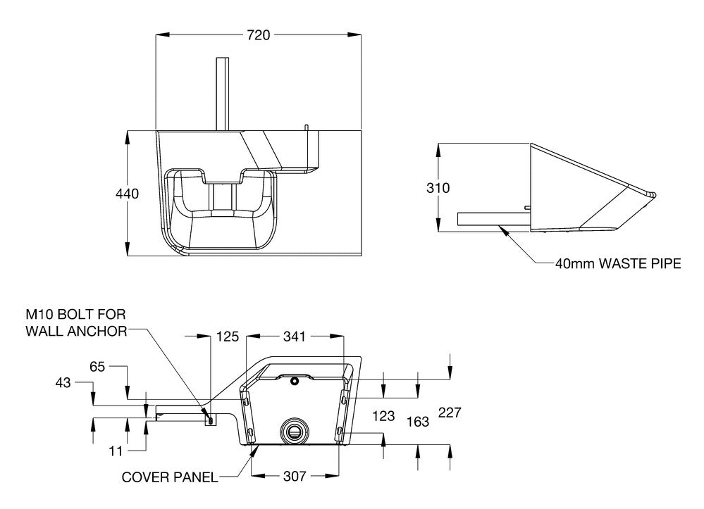 Wallgate Anti-Lig, Anti-Vandal S/Surface Front Fixed Basin with RH Shelf Integral Outlet 0TH