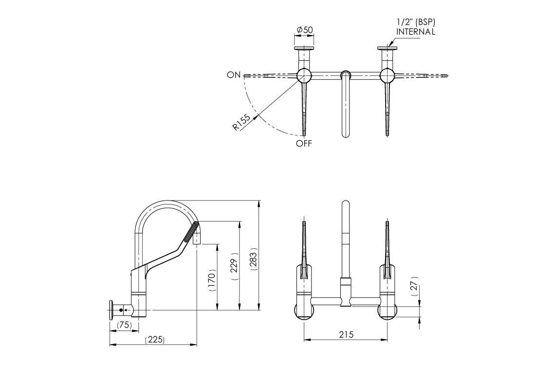 Wellbeing Leva 150mm Type 51 Wall Mounted Mixing Set with Curved Sink Spout & Isolation Valves – Jumper Valve