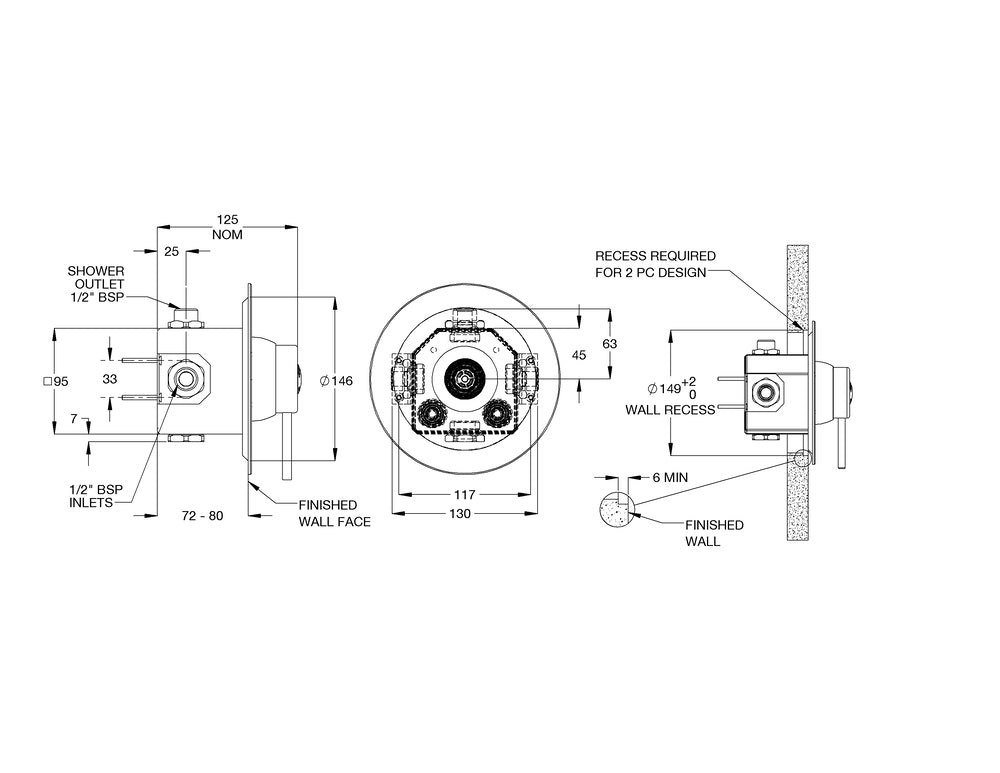 CliniMix® CP-BS Inwall Thermostatic Progressive Shower Mixer - Lever