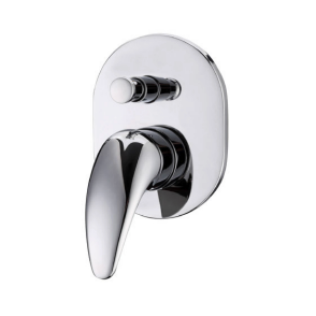 A wall-mounted chrome mixer diverter with a ceramic disc and a lever handle.