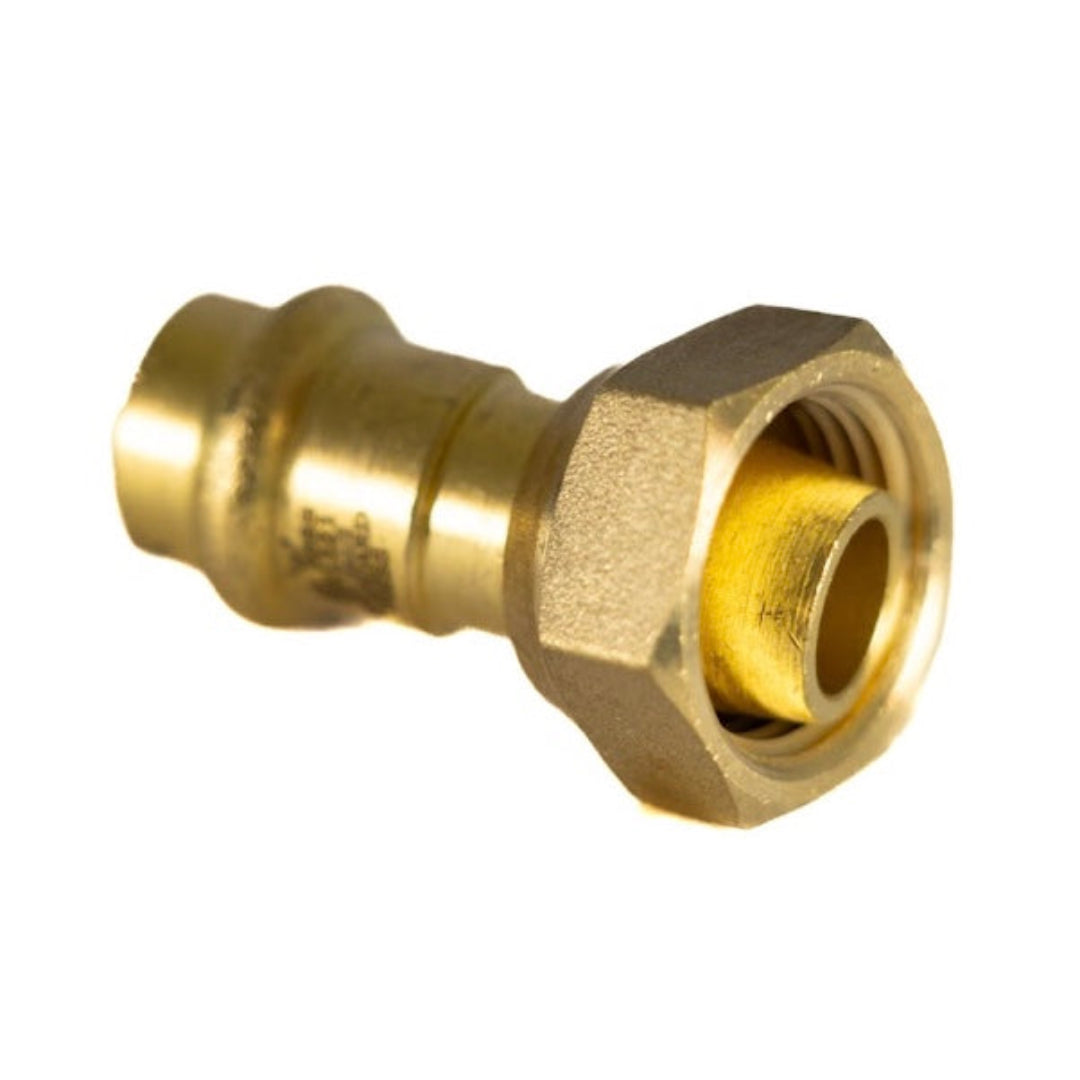A brass copper press loose nut fitting.