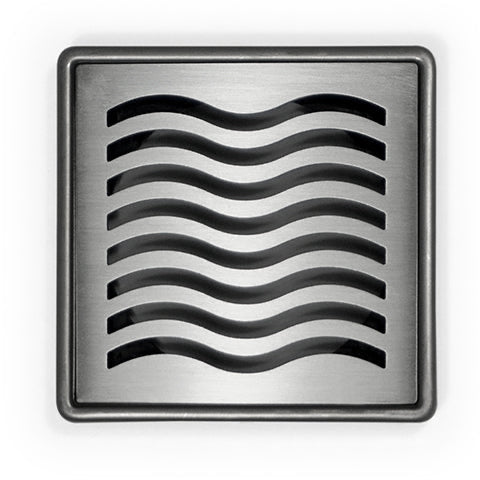 A stainless steel shower drain grate designed for tiled floors.