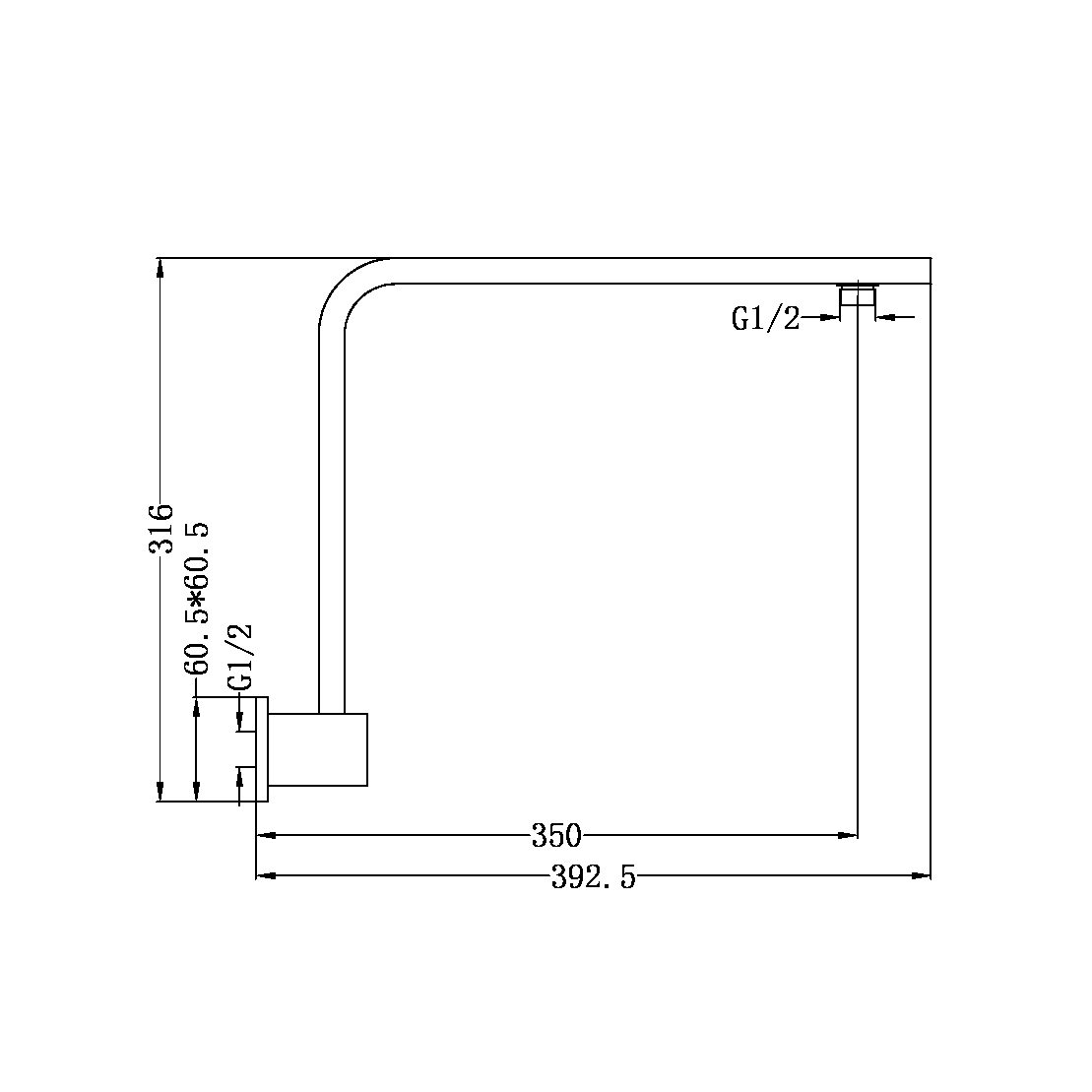 Square Swivel Shower Arm