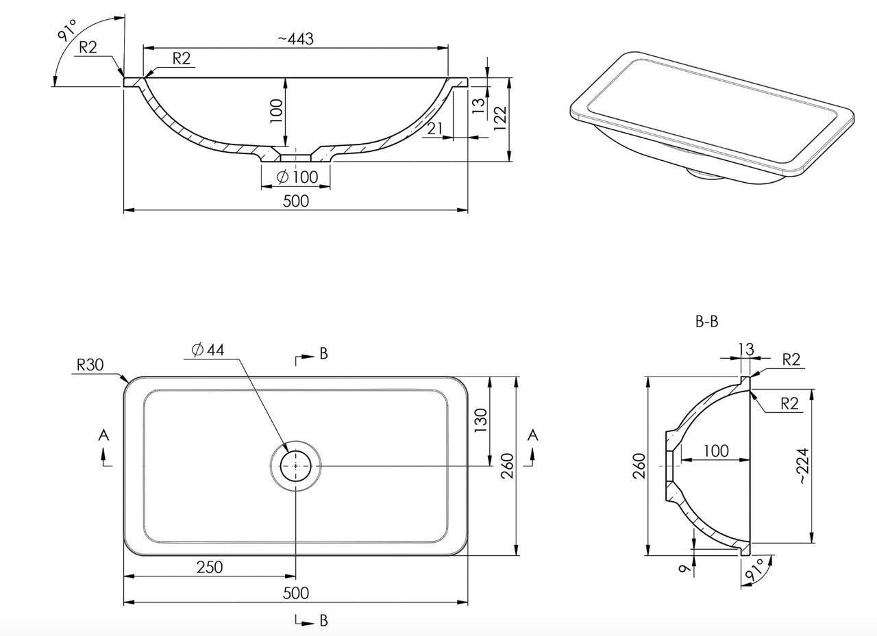 ADP Hope Solid Surface Under-counter Basin Matte White