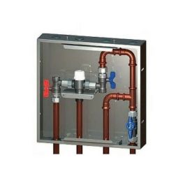 AVG thermostatic mixing valve with bypass in plumbed-in stainless box