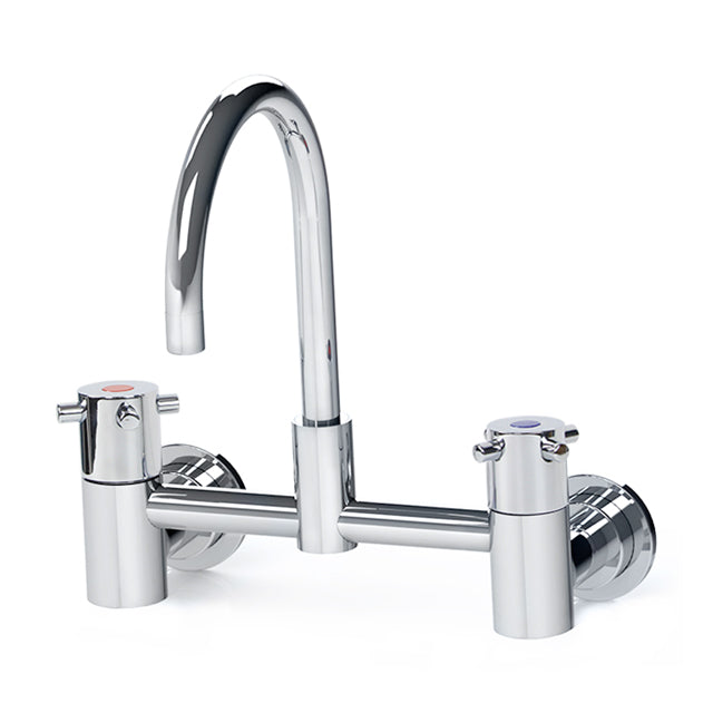 Gentec Lead Free DZR Brass Wall Mounted Exposed Mixing Set w/ Gooseneck Swivel Spout