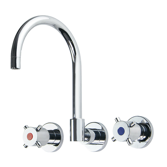 Gentec Lead Free DZR Brass Wall Mounted Capstan Recess Mixing Set w/ Gooseneck Swivel Spout
