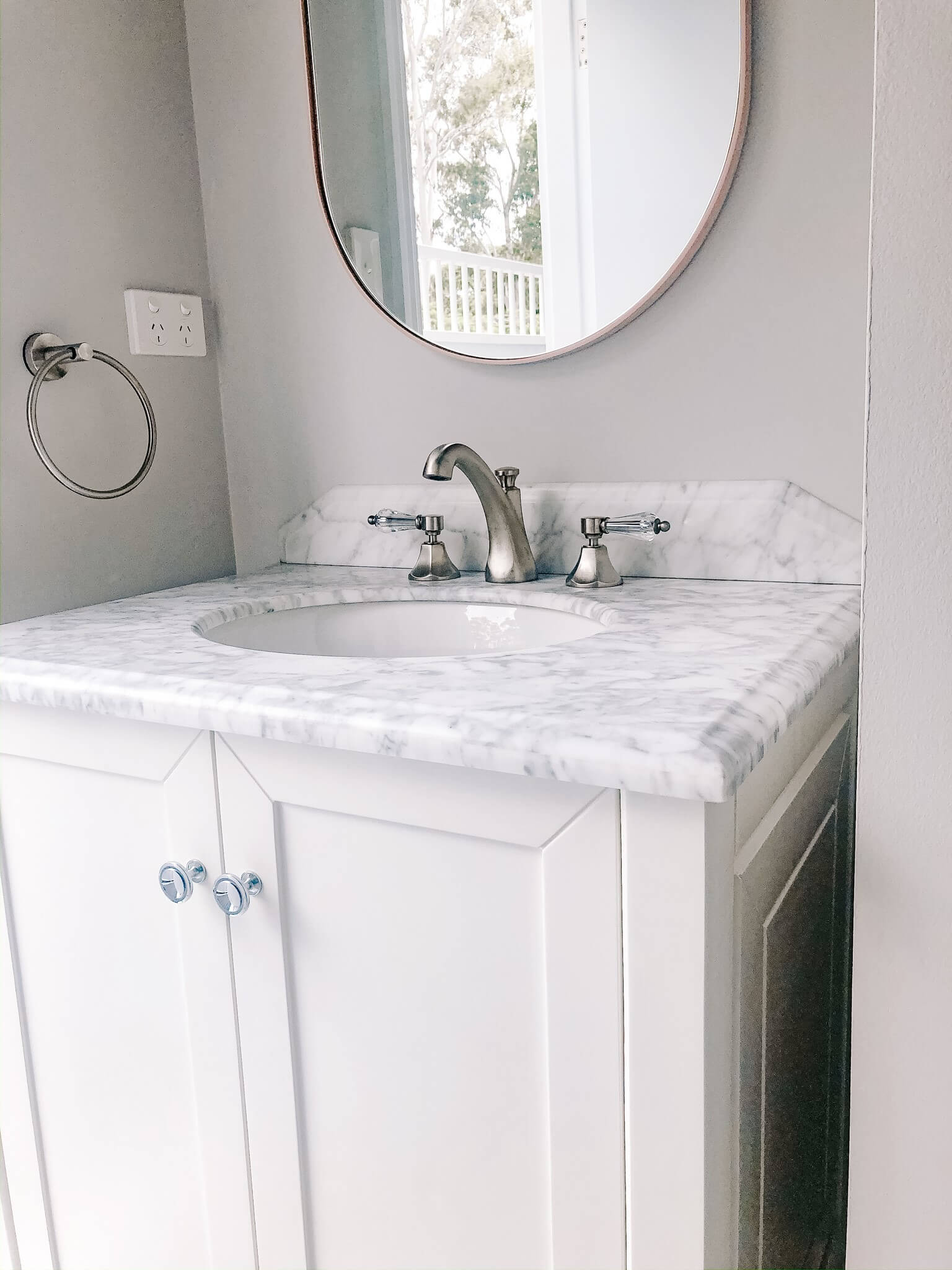 Coventry 75 x 55 Satin White Vanity with Real Marble Top & Ceramic Undercounter Basin