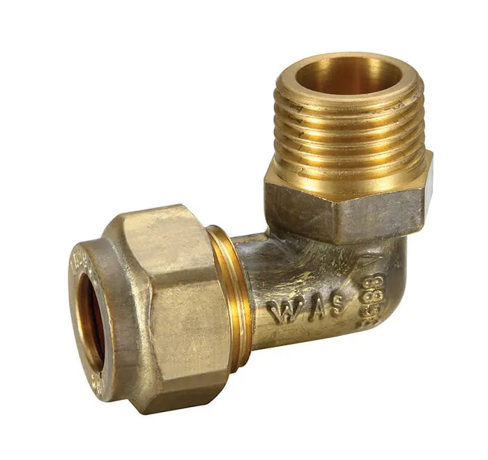 Copper Olive Compression Male Elbow - Brass, C x MI, 15mm & 20mm, Lead Free
