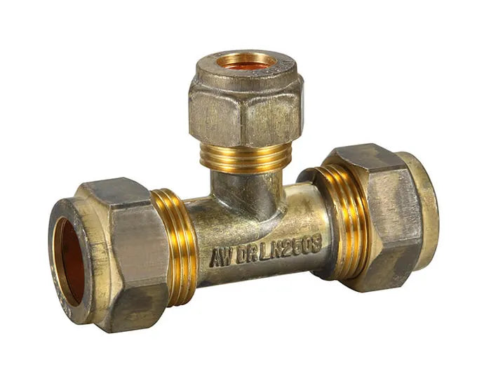Copper Olive Compression Reducing Tee - Brass, 20mm x 20mm x 15mm, Lead Free