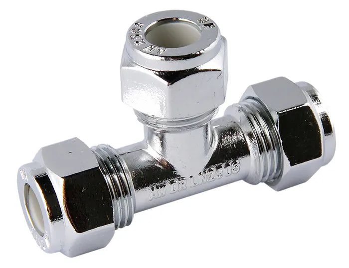 Nylon Olive Compression Equal Tee - Brass, All Ends, 15mm & 20mm, Lead Free