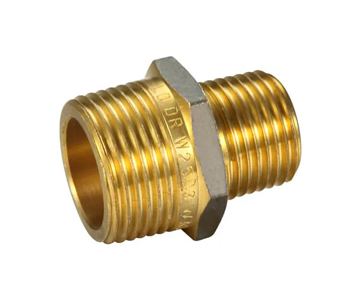 Reducing Hexagon Nipple - Flat Seat, Brass, 20mm x 15mm, Lead Free
