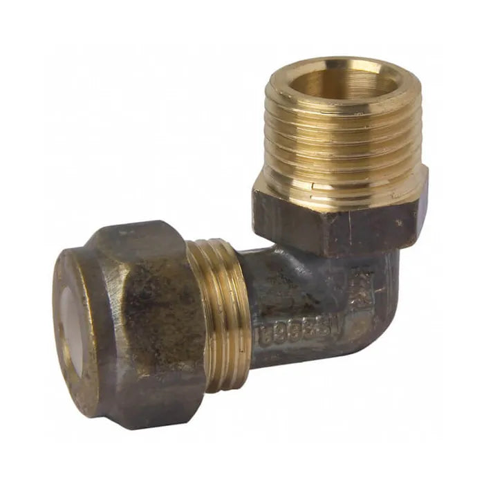 Nylon Olive Compression Male Elbow - Brass, C x MI, 15mm & 20mm, Lead Free