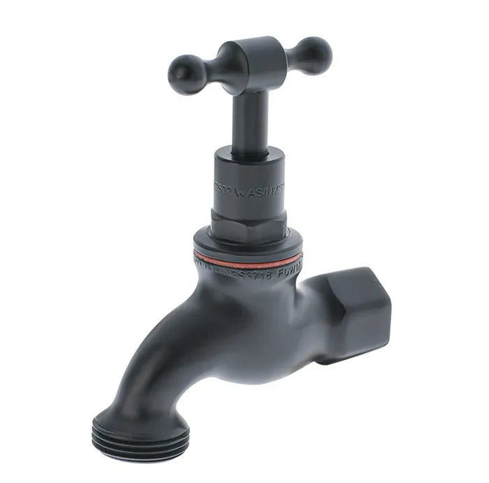 Hose Tap - T-Handle, FI, 15mm, Matte Black, Lead Free