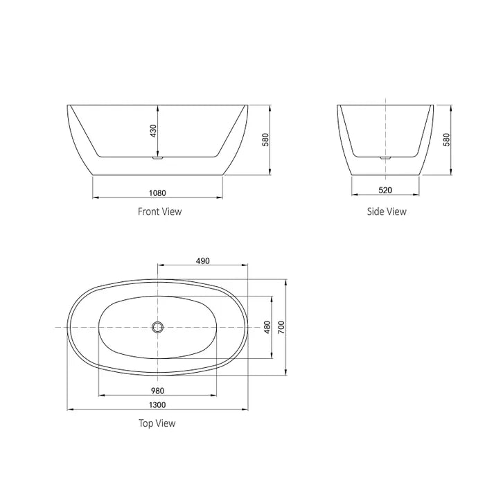 Vinny Bathtub 1300x700x580 NF & Gloss White