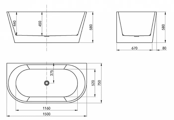 Verona BTW Bathtub 1700x800x580 NF & Gloss White