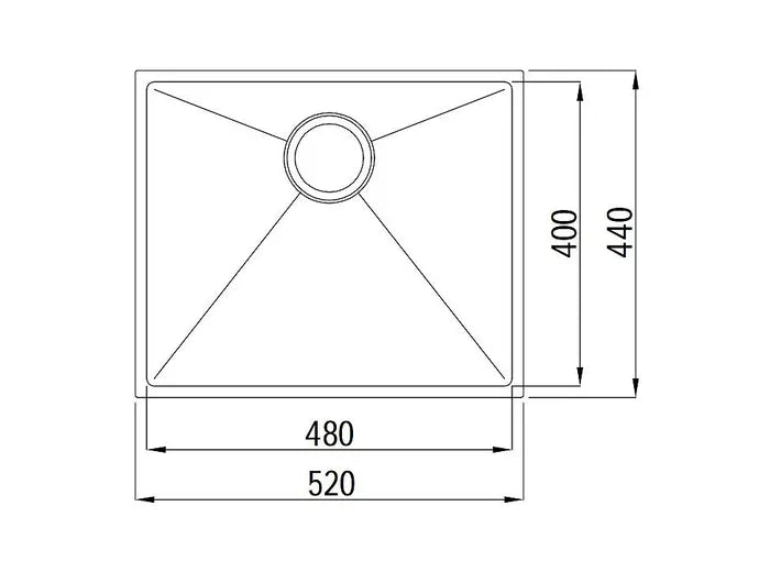 Hand Made Stainless Steel Kitchen Sink - Top or Undermount - 520mm x 440mm x 220mm