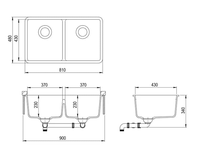 Granite Sink Black Double 810x480