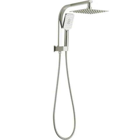 Taran Twin Shower Set Top Inlet With Square 200MM Shower Head-Half Rail, Brushed Nickel