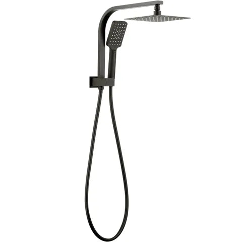 Taran Twin Shower Set Top Inlet With Square 200MM Shower Head-Half Rail,Gun Metal