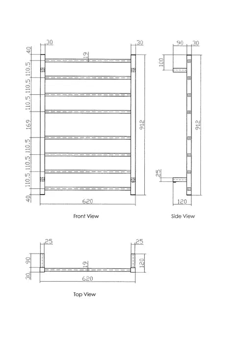 Heat Towel Rail 8 Bars Sq R B