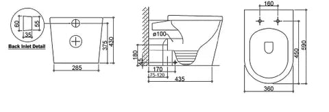 Alzano Wall Face Pan R&T Inwall Cistern Set