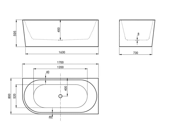 Right Corner Bathtub 1700x750x580 NF & Gloss White