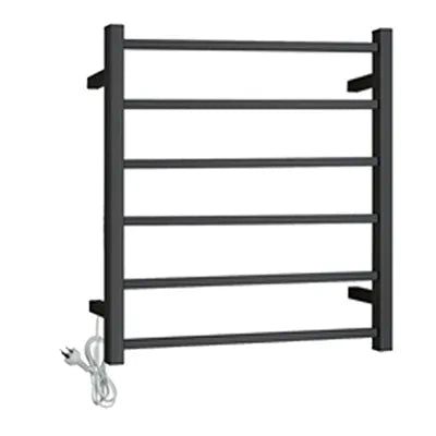 Square Electric Heated Towel Rack 6 Bars Universal Inlet Stainless Steel Black