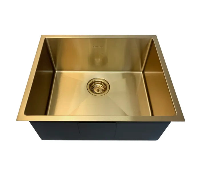 Hand Made Dark Brushed Gold Kitchen Sink - Top or Undermount - 520mm x 440mm x 220mm